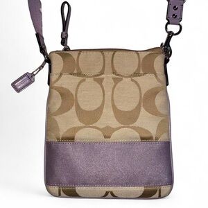 Coach Signature Tan and Purple Crossbody Bag